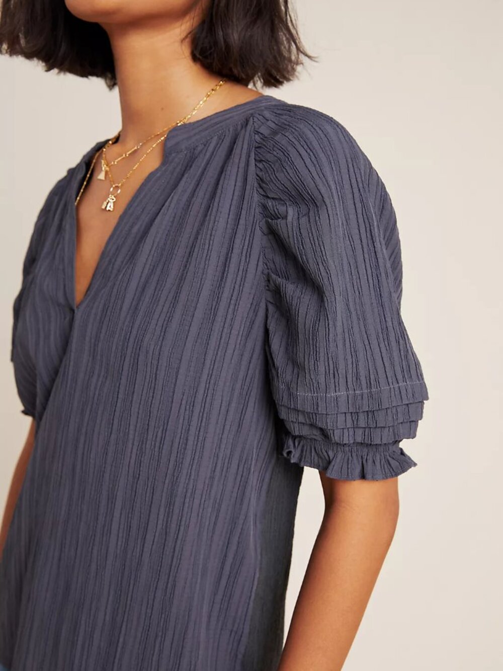 ANTHROPOLOGIE CURRENT AIR Rafia Plisse Blouse V Neck, Women's SIze M